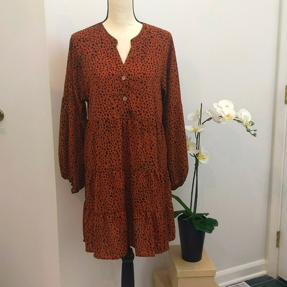 NWOT Casual Long Sleeve Loose V-Neck Swing Mini Dress - Size M - Picture 2 of 12